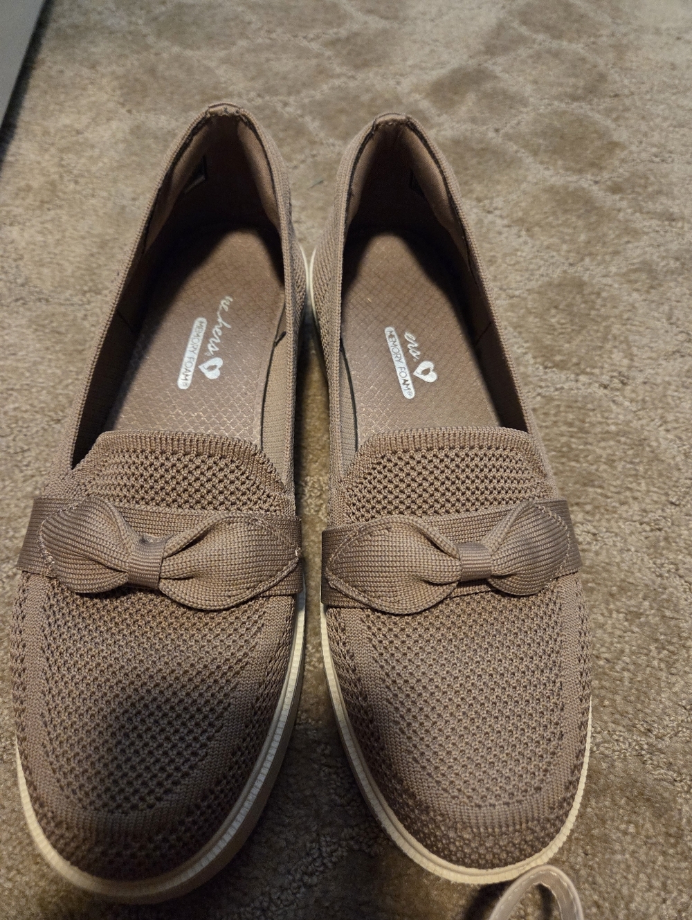 Skechers Knit Bow Slip-On Flats - Brown